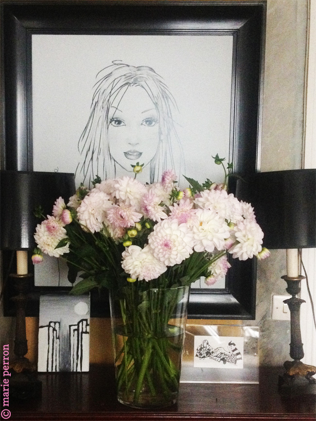 britney's portrait and dahlias